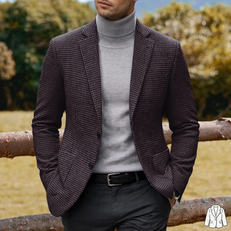 Men's Houndstooth Wool Blend Blazer – Slim Fit Business & Casual Suit Jacket