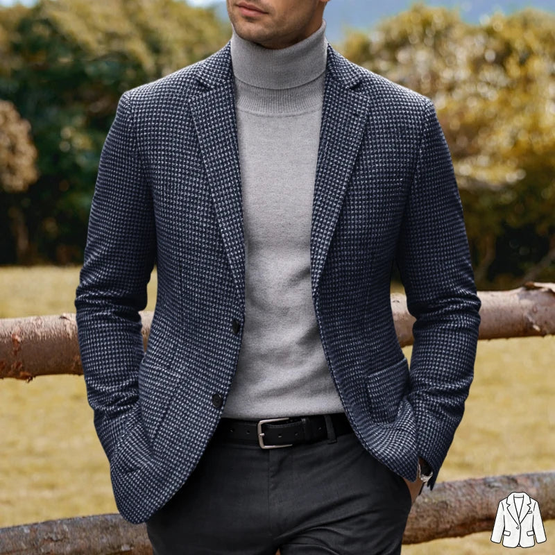 Men's Houndstooth Wool Blend Blazer – Slim Fit Business & Casual Suit Jacket
