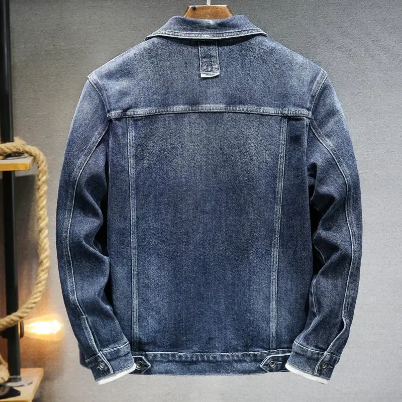 Men’s Blue Washed Denim Jacket – Single-Breasted Cotton Workwear Coat
