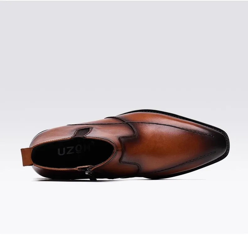 Premium Mens Chelsea Boots, Top Layer Cowhide Business Leather Shoes