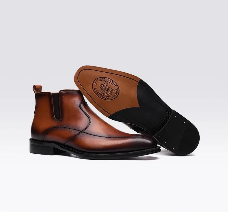 Premium Mens Chelsea Boots, Top Layer Cowhide Business Leather Shoes