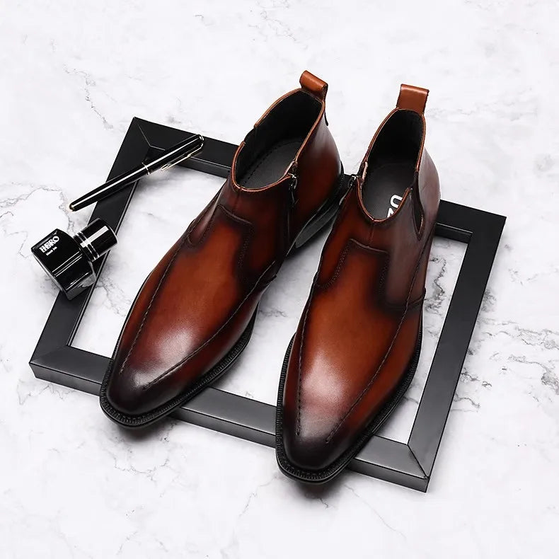 Premium Mens Chelsea Boots, Top Layer Cowhide Business Leather Shoes