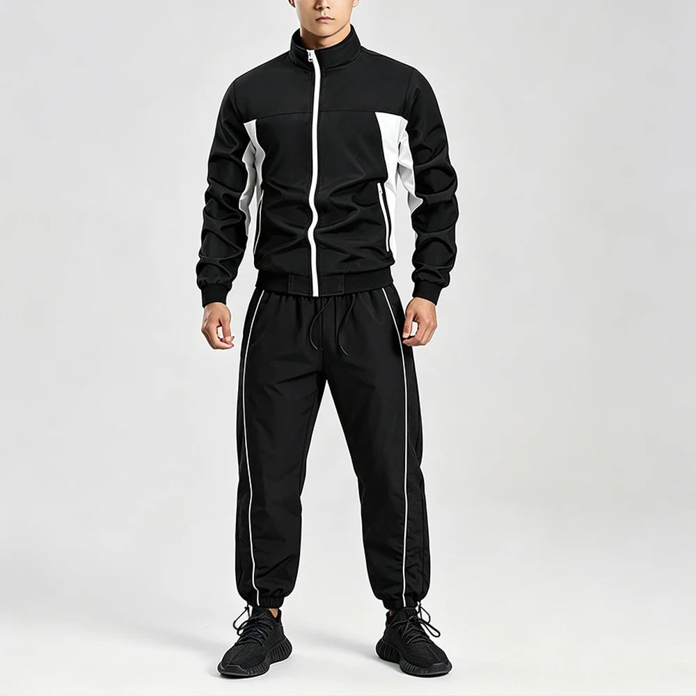 Men’s Color Block 2-Piece Tracksuit Set – Zip-Up Stand Collar Jacket Sweatpants