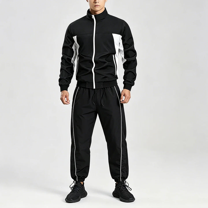 Men’s Color Block 2-Piece Tracksuit Set – Zip-Up Stand Collar Jacket Sweatpants