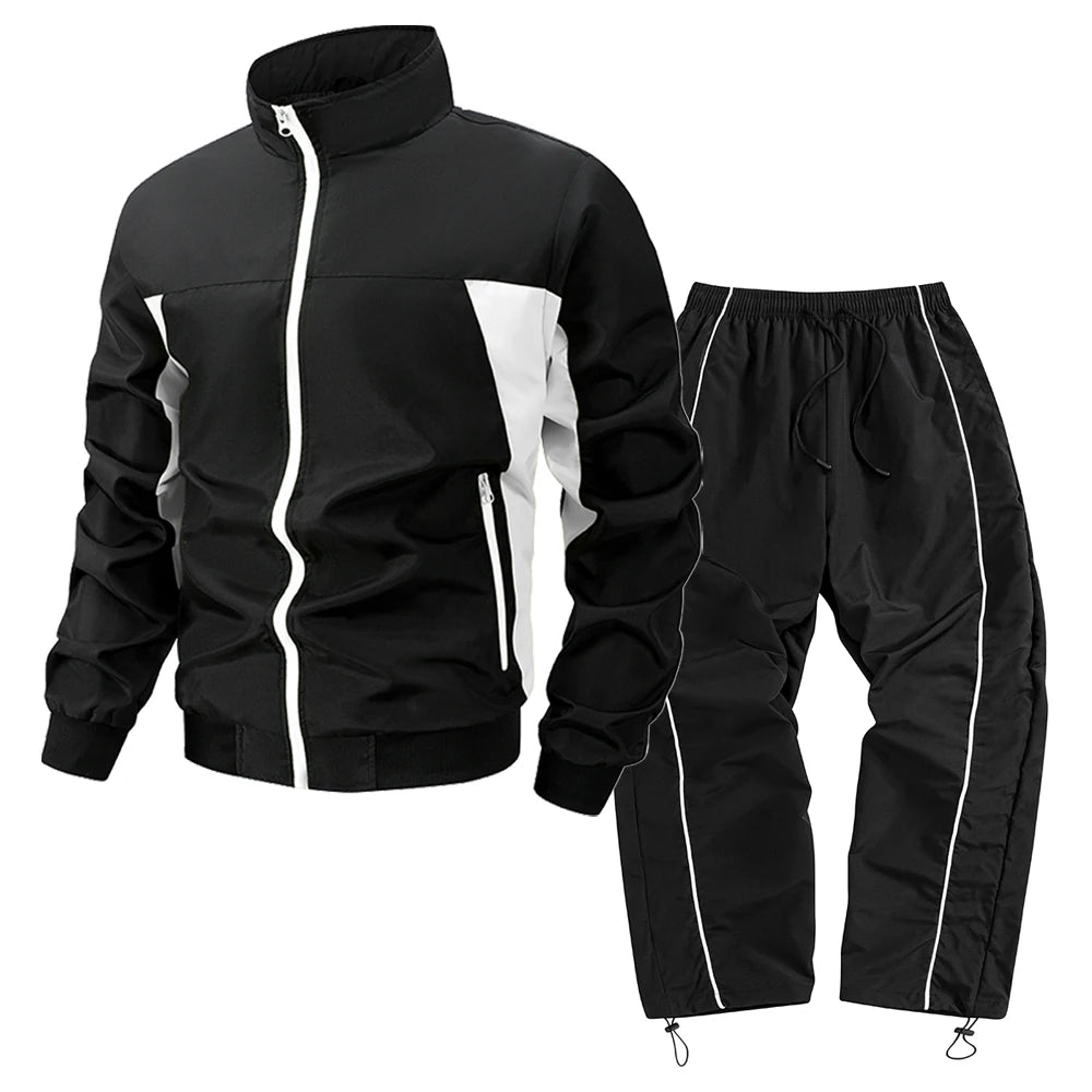 Men’s Color Block 2-Piece Tracksuit Set – Zip-Up Stand Collar Jacket Sweatpants