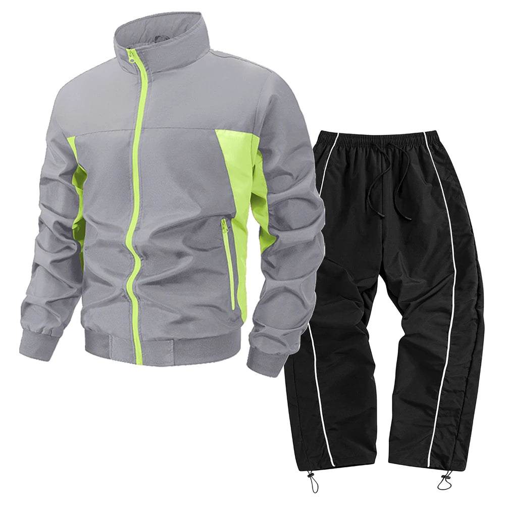 Men’s Color Block 2-Piece Tracksuit Set – Zip-Up Stand Collar Jacket Sweatpants