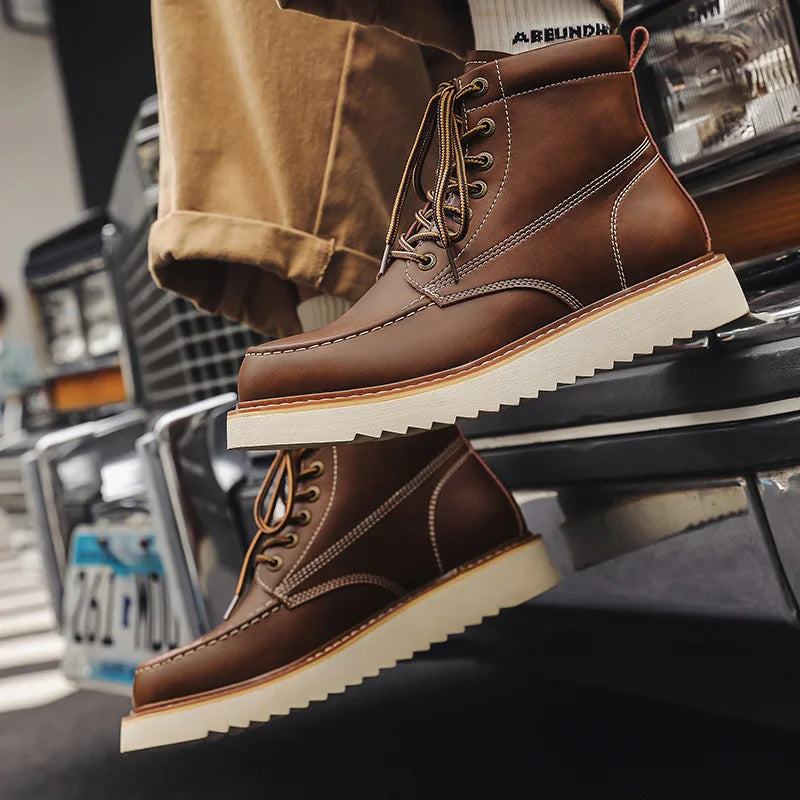 Men's Leather Tooling Boots – Platform Outdoor Ankle Boots