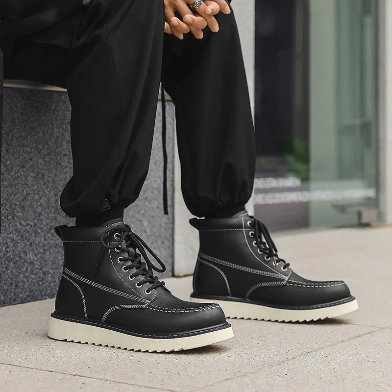 Men's Leather Tooling Boots – Platform Outdoor Ankle Boots