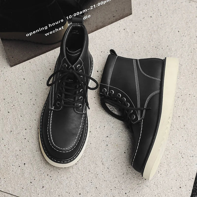 Men's Leather Tooling Boots – Platform Outdoor Ankle Boots