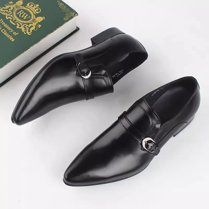 Modern Men’s Genuine Leather Buckle Dress Shoes