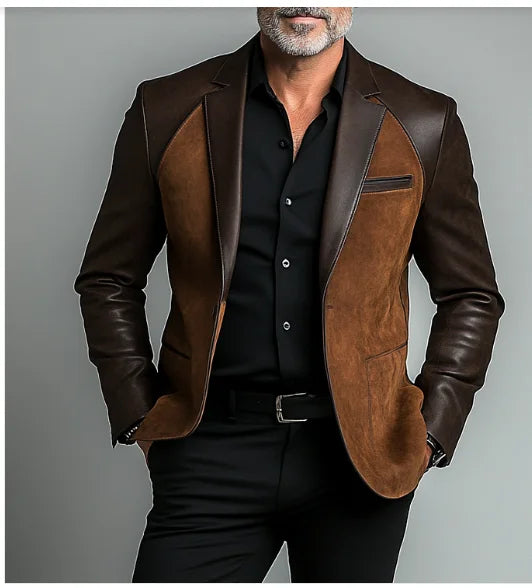 Men’s Leather Patchwork Suede Jacket – Slim Fit