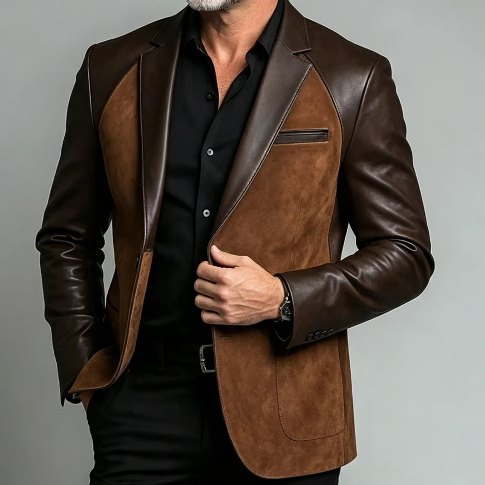 Men’s Leather Patchwork Suede Jacket – Slim Fit