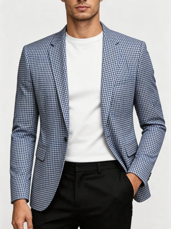 Men's Retro Check Blazer – One Button Slim-Fit Notched Collar Jacket