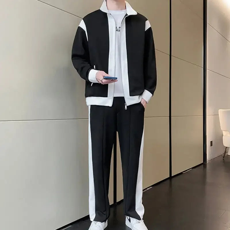 Men’s 2-Piece Contrast Tracksuit Set – Sports Jacket & Trousers
