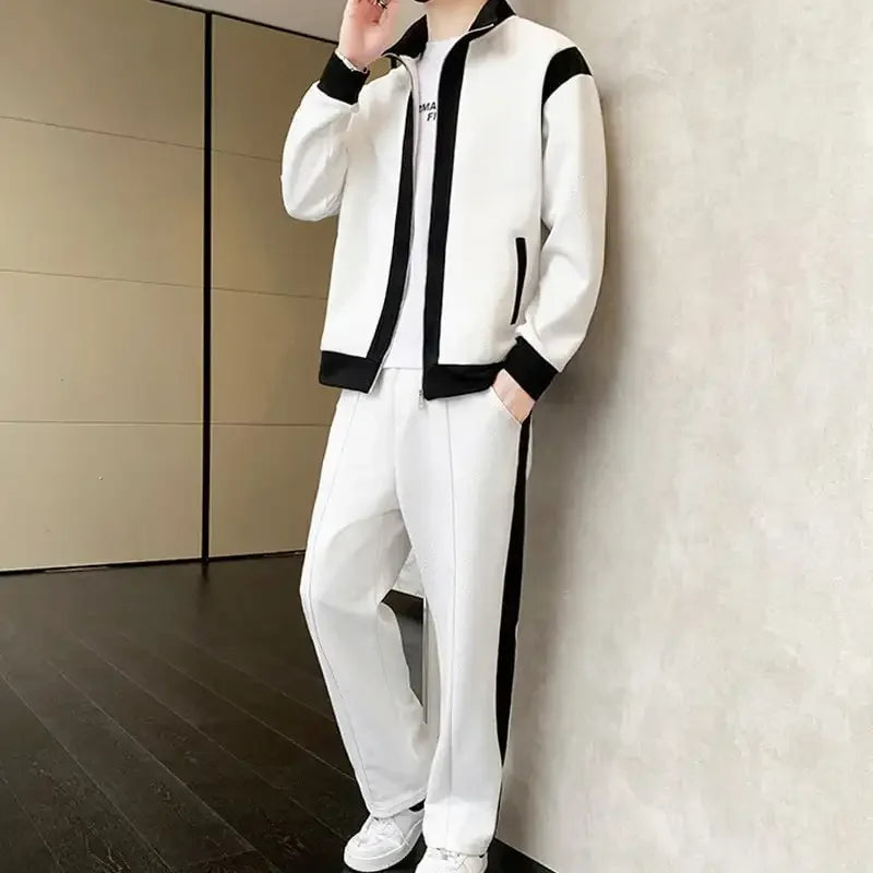 Men’s 2-Piece Contrast Tracksuit Set – Sports Jacket & Trousers