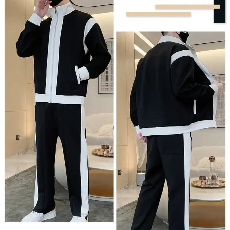 Men’s 2-Piece Contrast Tracksuit Set – Sports Jacket & Trousers