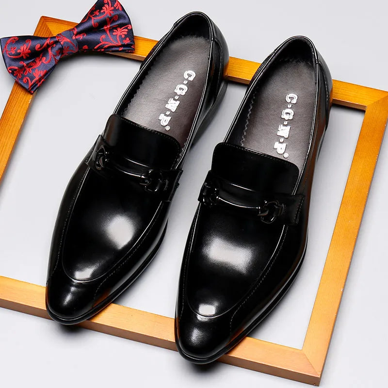 Men’s Pointed Toe Genuine Leather Business Formal Shoes