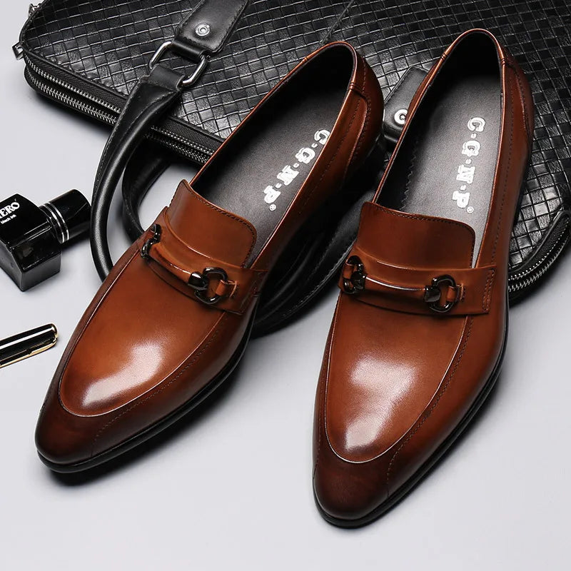 Men’s Pointed Toe Genuine Leather Business Formal Shoes