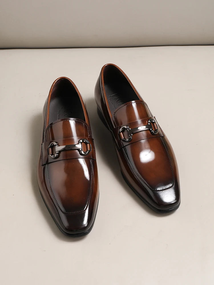 Men’s Genuine Leather Buckle Loafers – Handmade Dress Shoes