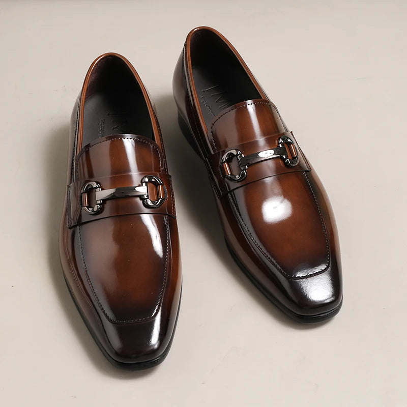 Men’s Genuine Leather Buckle Loafers – Handmade Dress Shoes
