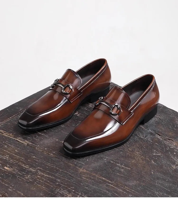 Men’s Genuine Leather Buckle Loafers – Handmade Dress Shoes