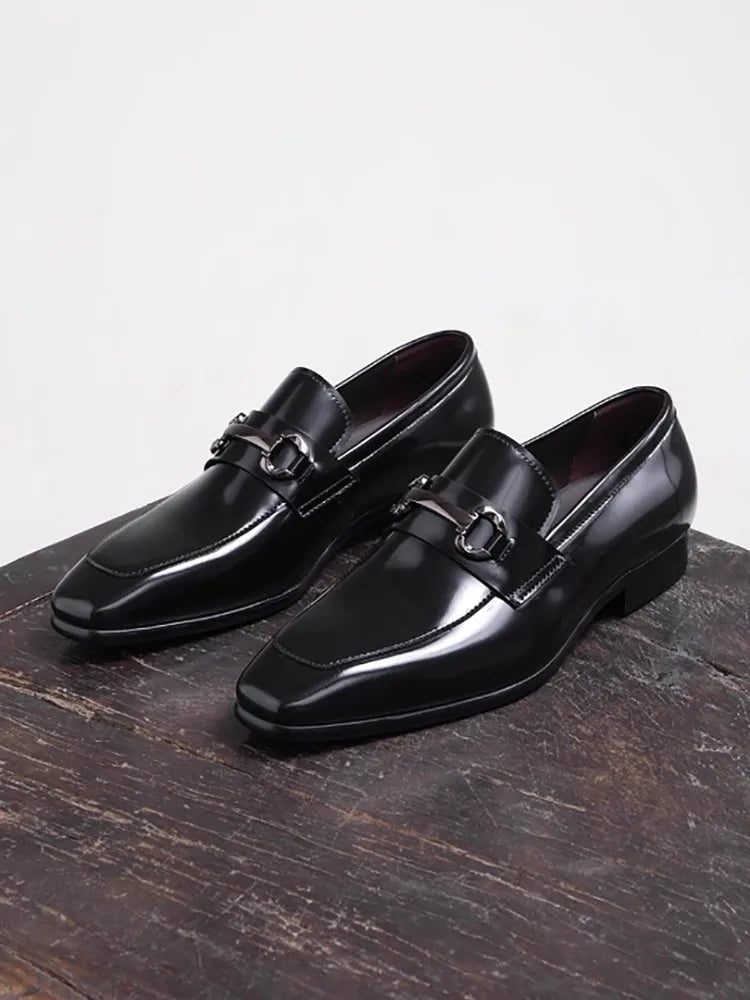 Men’s Genuine Leather Buckle Loafers – Handmade Dress Shoes