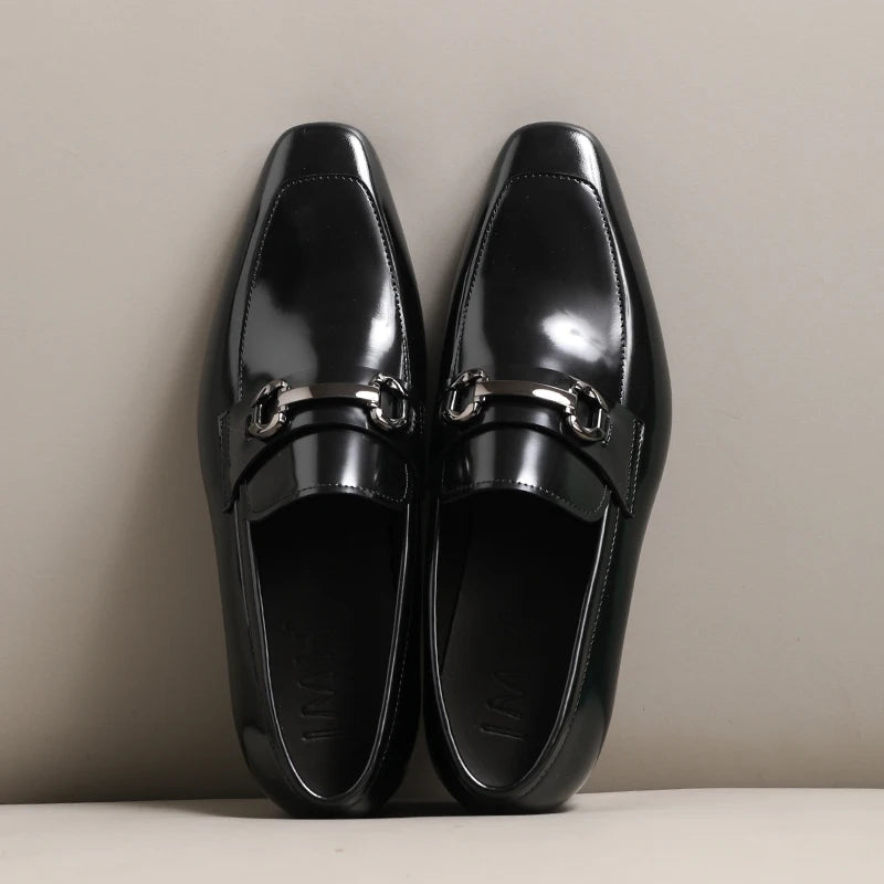 Men’s Genuine Leather Buckle Loafers – Handmade Dress Shoes