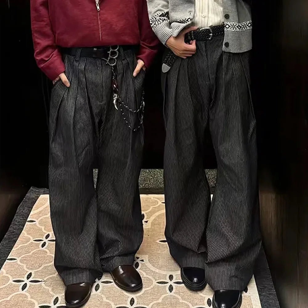 Men's Striped Wide-Leg Trousers  – Casual Streetwear Pants