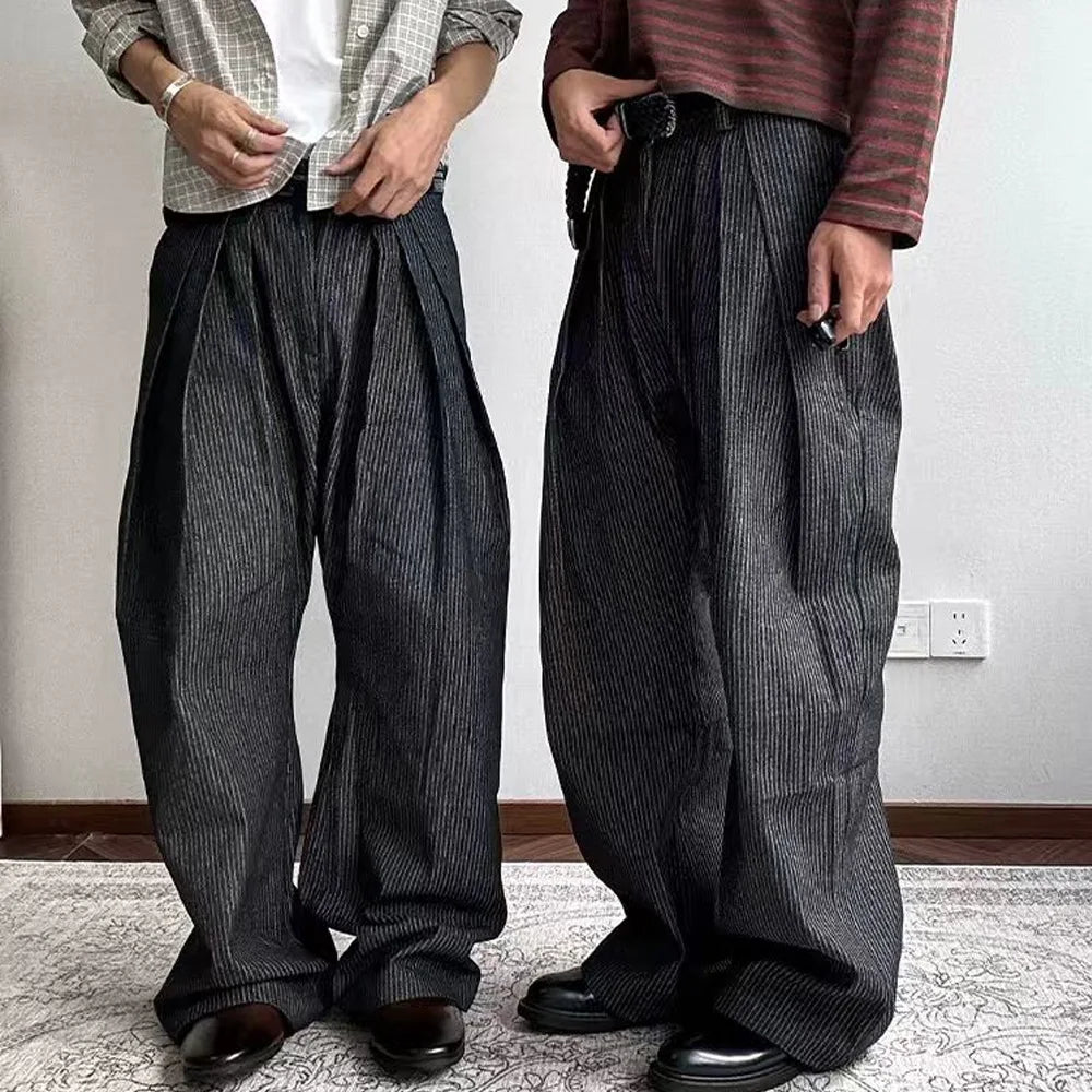 Men's Striped Wide-Leg Trousers  – Casual Streetwear Pants