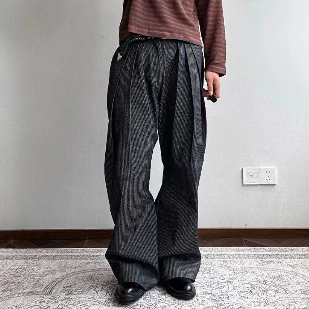 Men's Striped Wide-Leg Trousers  – Casual Streetwear Pants