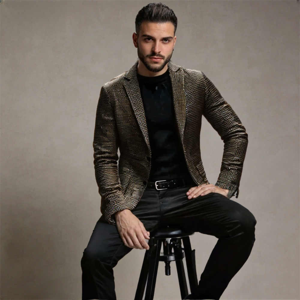 Men's Houndstooth Wool Blend Blazer – Slim Fit Business & Casual Suit Jacket