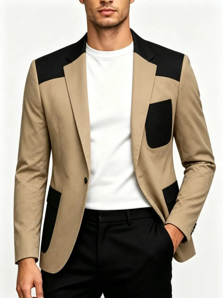 Men’s Retro Check Blazer – One Button Slim Fit Small Square Pattern Printed Jacket