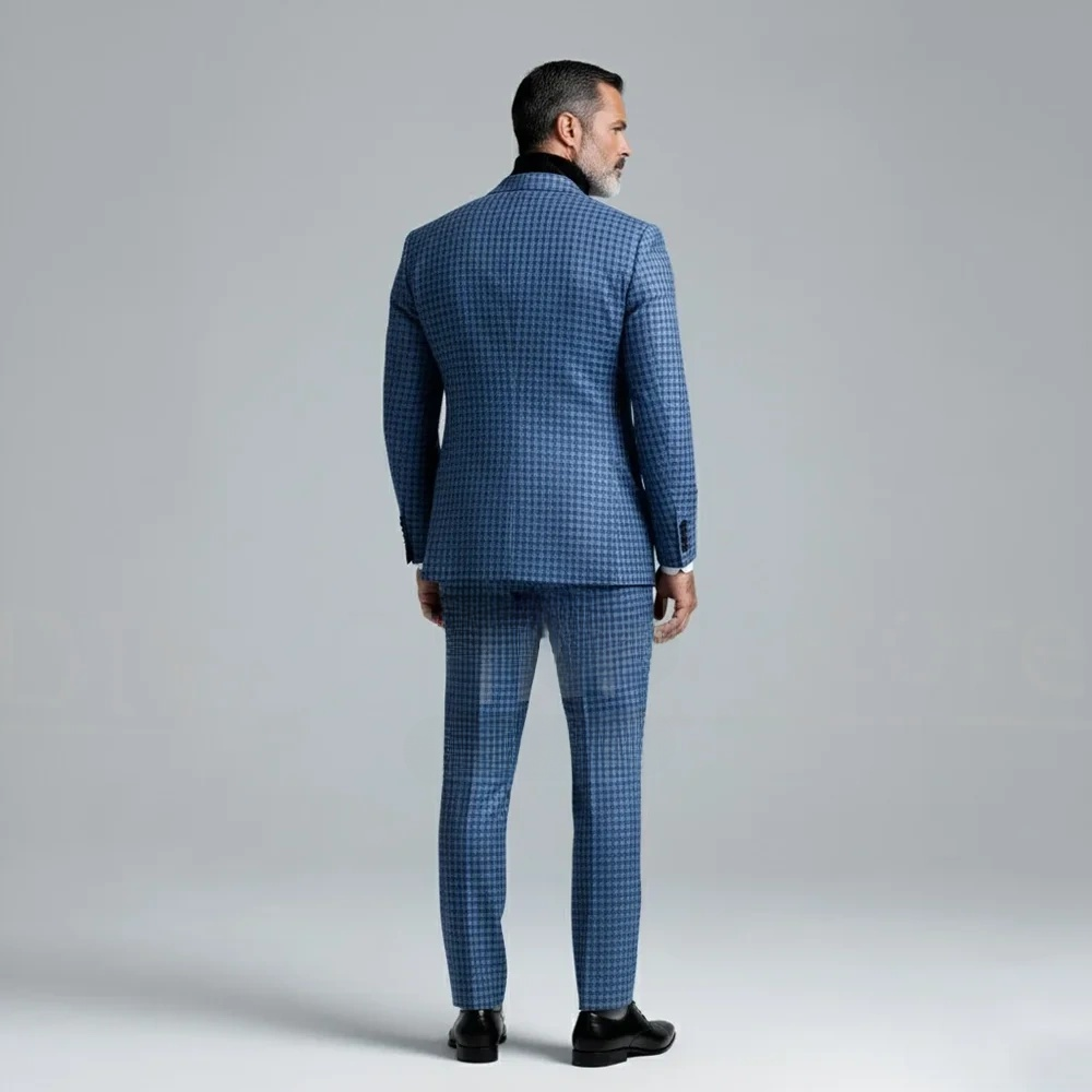 Men's Plaid 2 Piece Suit Set Single Breasted Business Formal Wedding Suit