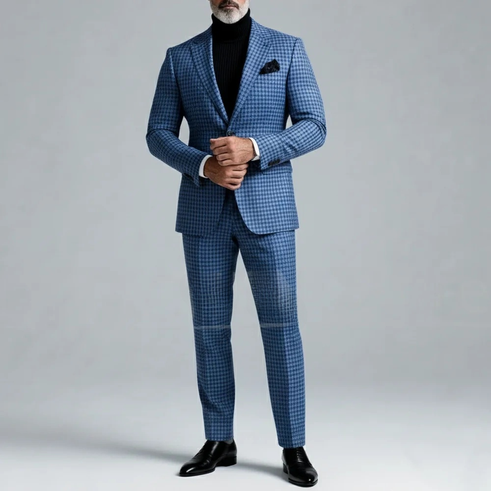 Men's Plaid 2 Piece Suit Set Single Breasted Business Formal Wedding Suit