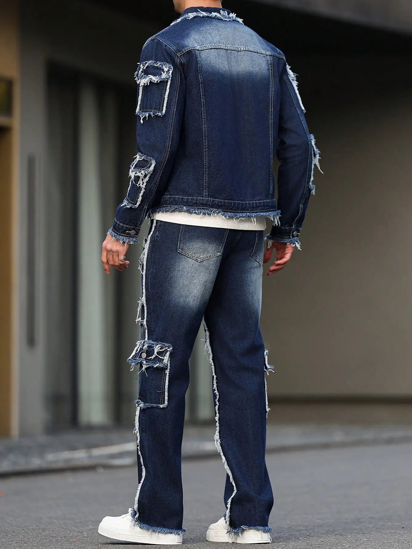 Men's Spring Autumn Denim Suit – Multi-Pocket Jacket & Wide-Leg Jeans