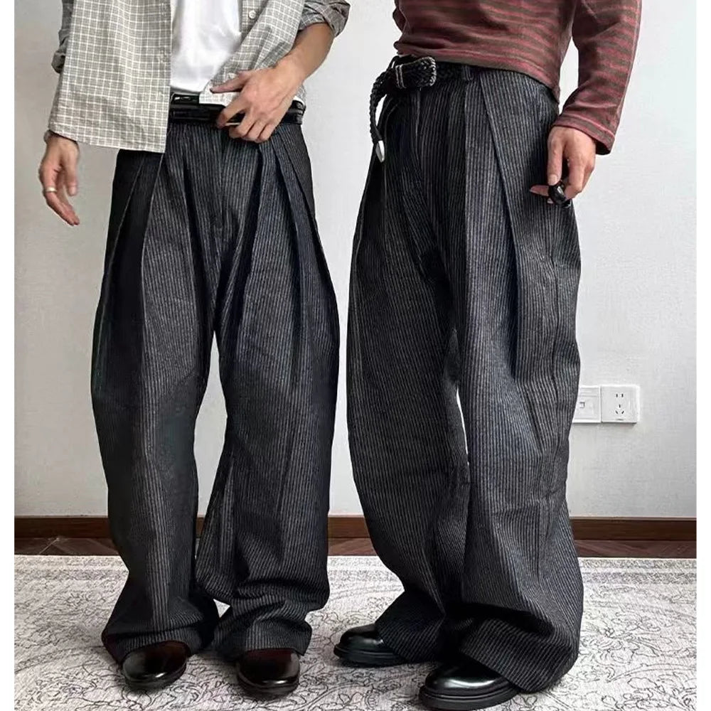Men's Striped Wide-Leg Trousers  – Casual Streetwear Pants
