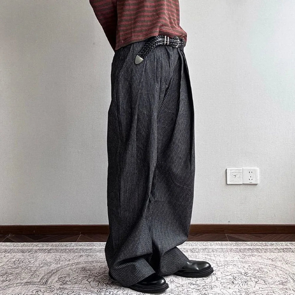 Men's Striped Wide-Leg Trousers  – Casual Streetwear Pants