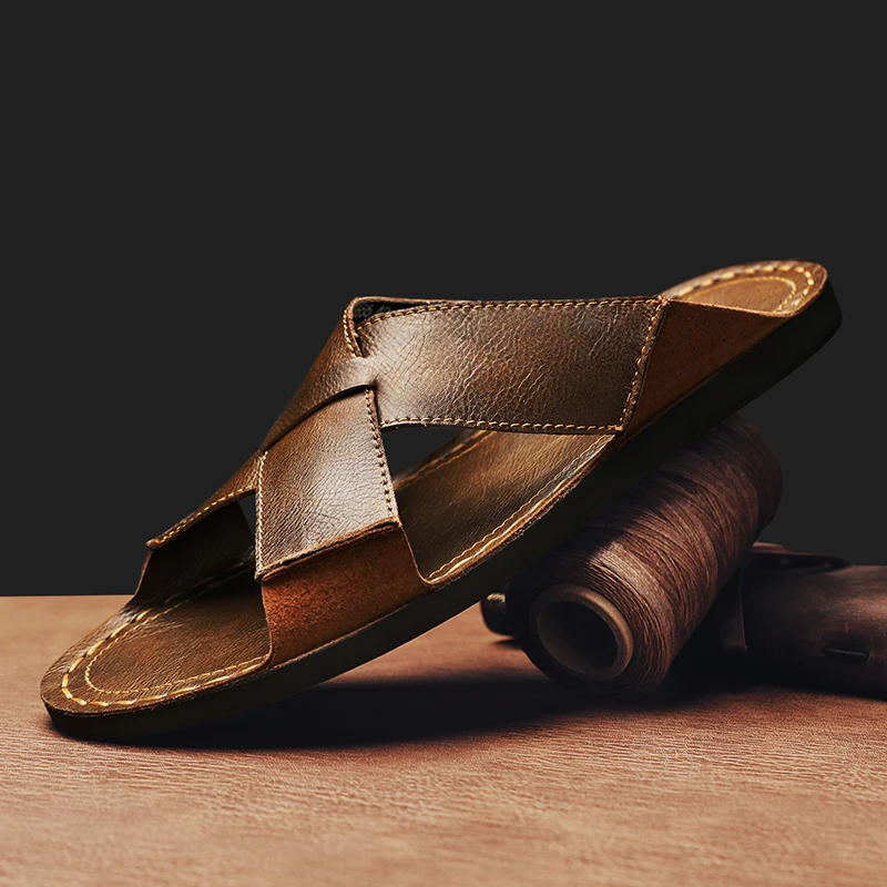 Men’s Classic Leather Sandals Casual Slippers
