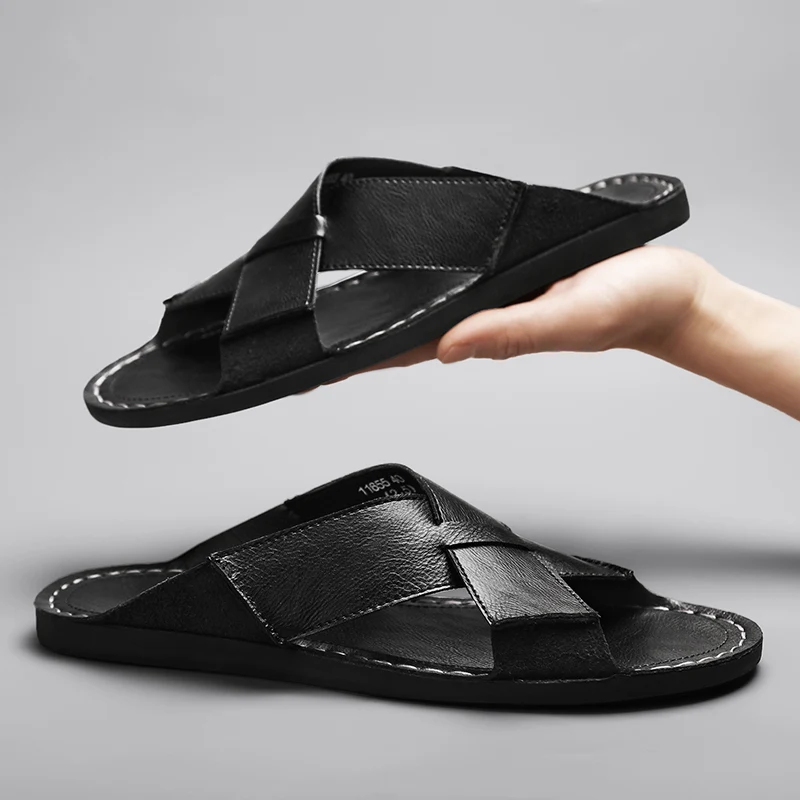 Men’s Classic Leather Sandals Casual Slippers