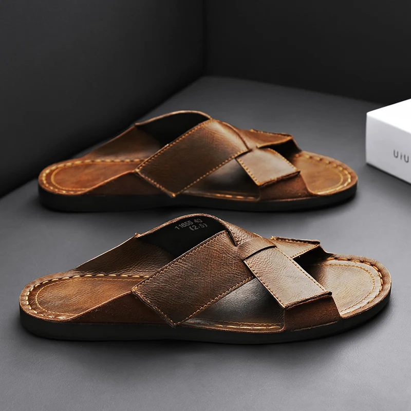 Men’s Classic Leather Sandals Casual Slippers