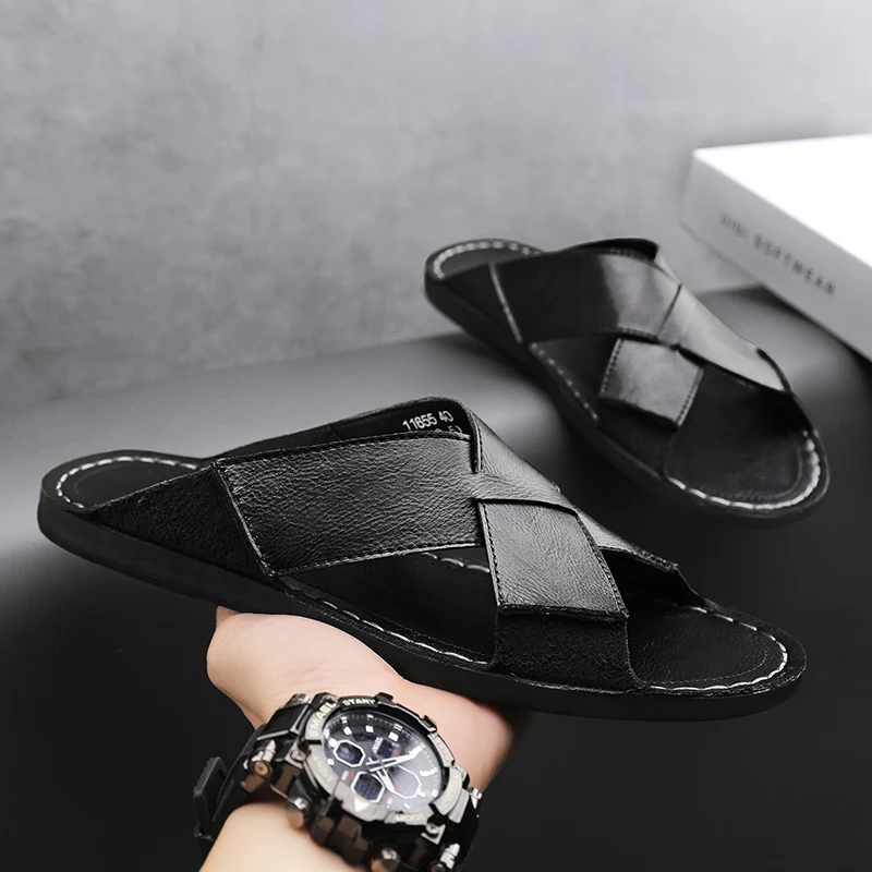 Men’s Classic Leather Sandals Casual Slippers