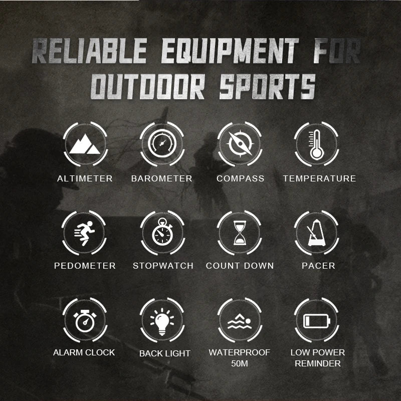 Men's Digital Sports Watch – Outdoor Tactical Waterproof Watch with Altimeter
