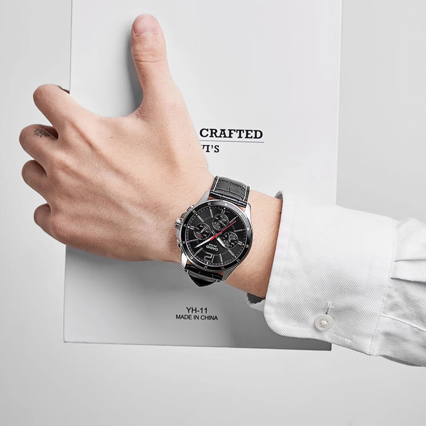 Men's Luxury Multifunction Quartz Watch – Black Genuine Leather Dress Mens Watch