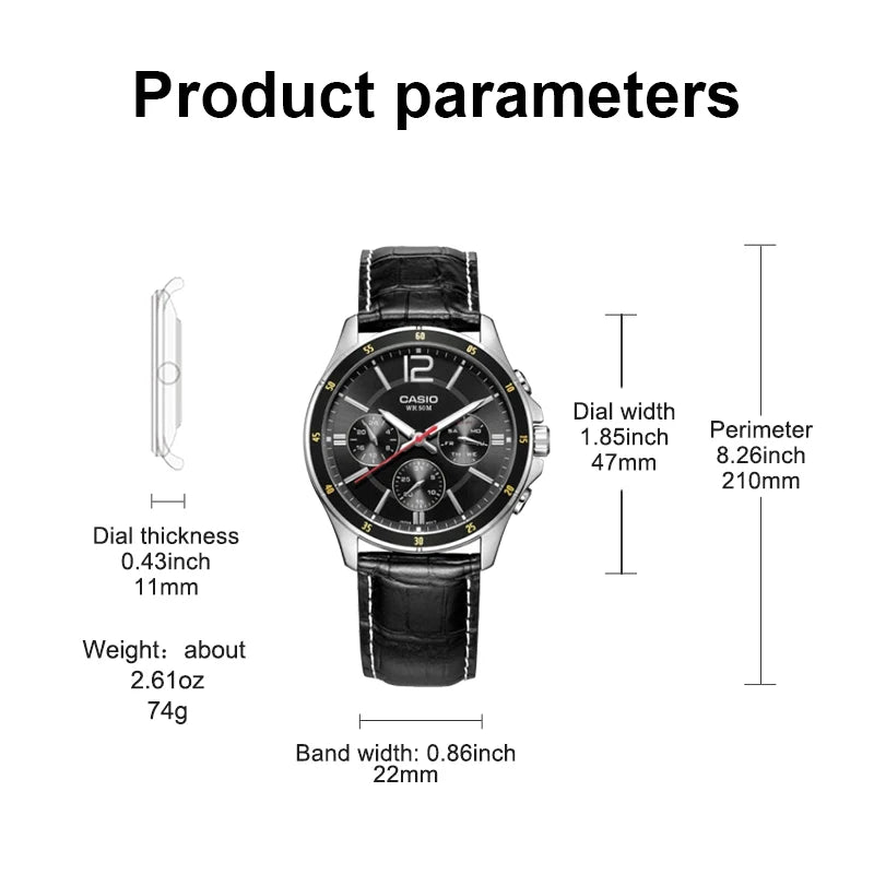 Men's Luxury Multifunction Quartz Watch – Black Genuine Leather Dress Mens Watch