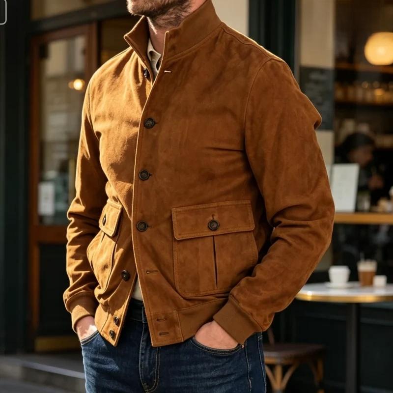Men’s Slim Fit Stand Collar Jacket – Vintage Casual