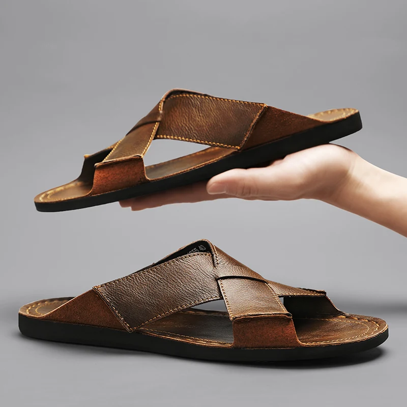 Men’s Classic Leather Sandals Casual Slippers