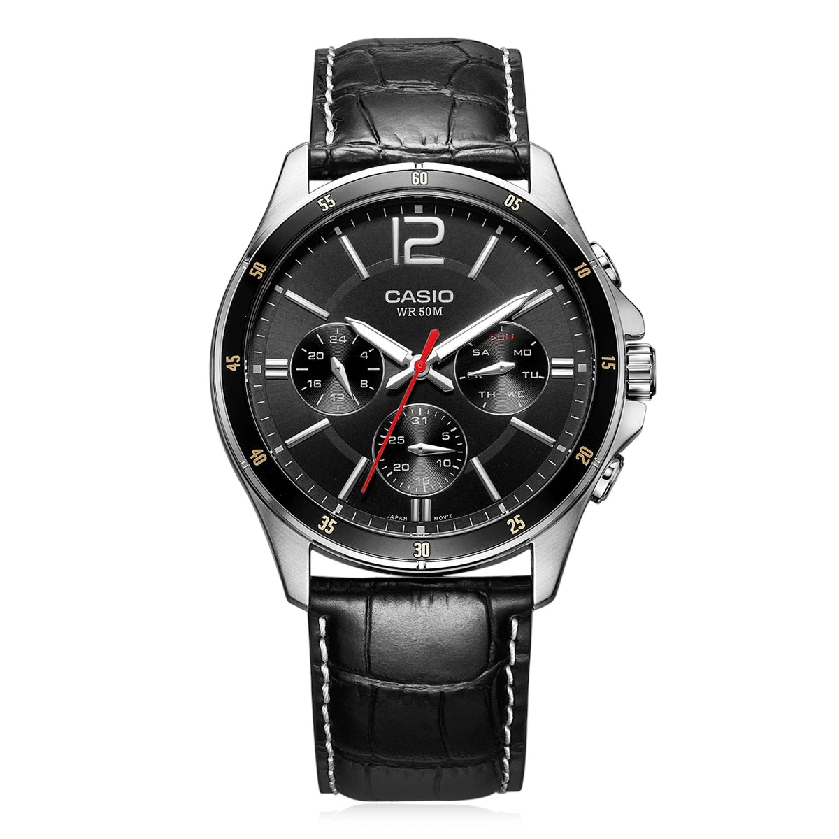 Men's Luxury Multifunction Quartz Watch – Black Genuine Leather Dress Mens Watch