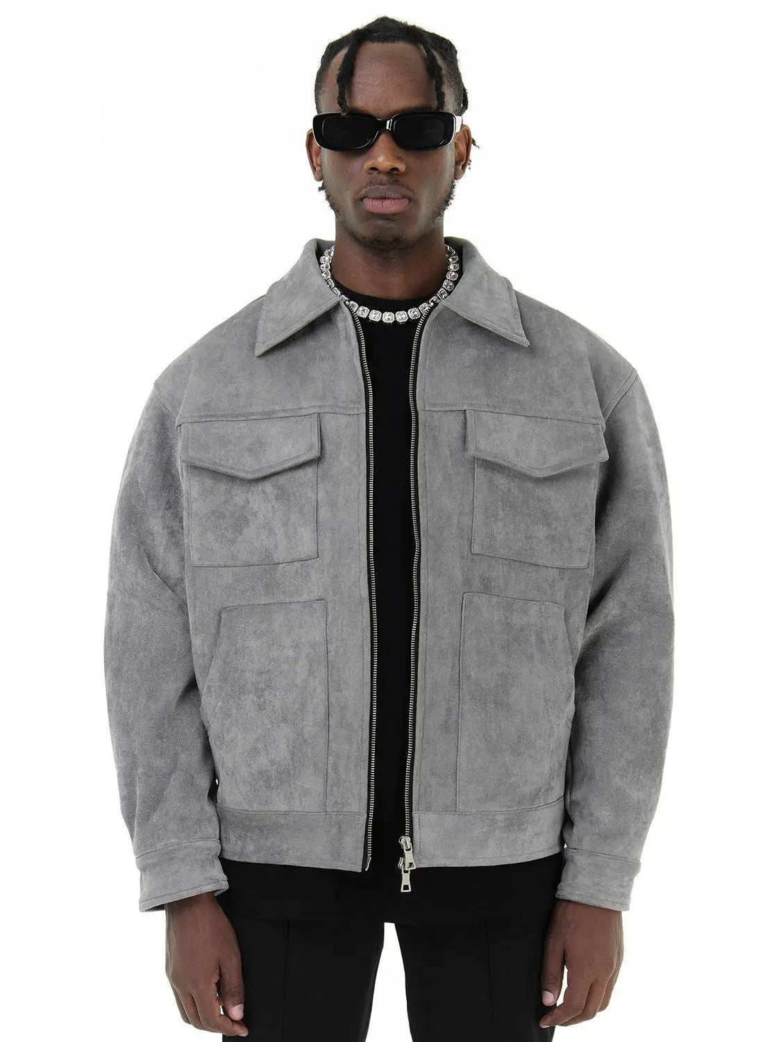Men’s Oversized Suede Jacket – Casual Autumn Windbreaker Jacket