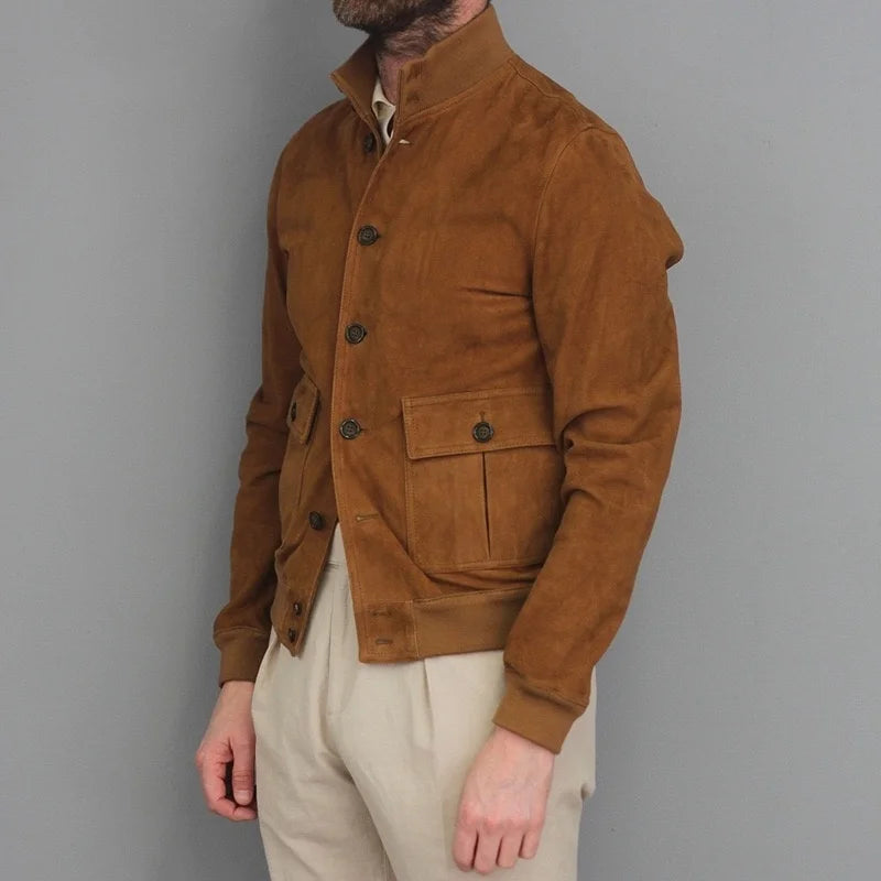 Men’s Slim Fit Stand Collar Jacket – Vintage Casual