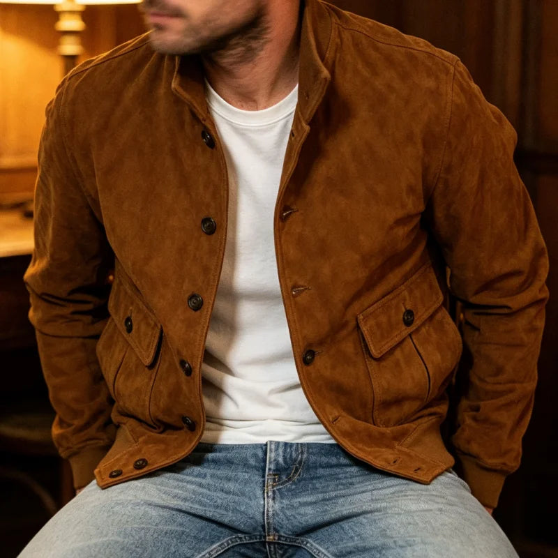 Men’s Slim Fit Stand Collar Jacket – Vintage Casual